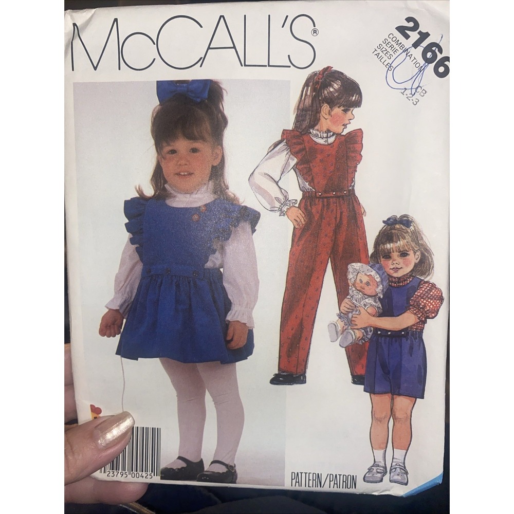 1985 McCalls 2166 VTG Sewing Pattern Childrens Jumpsuit Jumper Blouse Size 1 2 3
